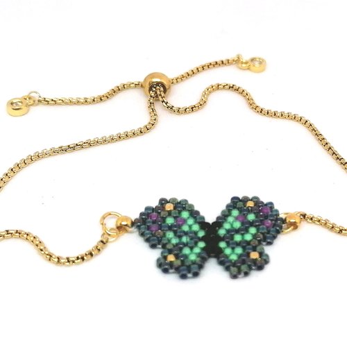 Bracelet doré, papillon en perles miyuki
