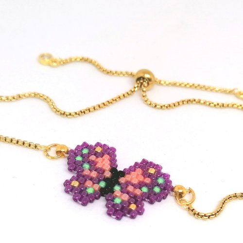 Bracelet doré, papillon en perles miyuki
