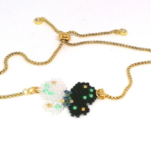 Bracelet doré, papillon en perles miyuki
