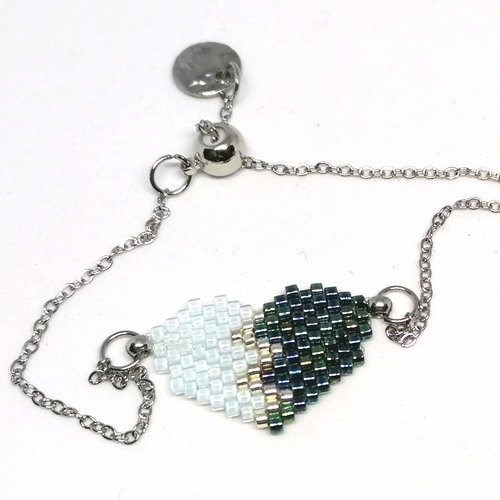 Bracelet argenté, cœur en perles miyuki