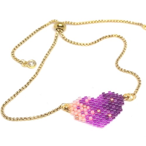Bracelet doré, cœur en perles miyuki