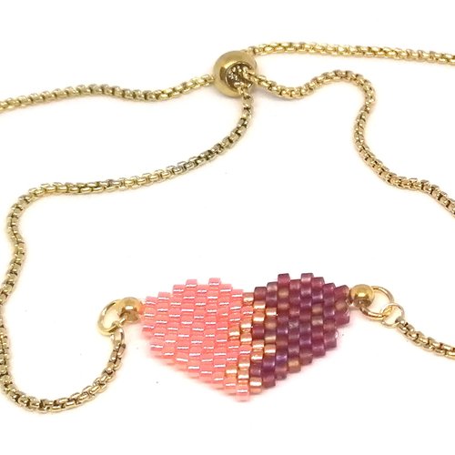Bracelet doré, cœur en perles miyuki