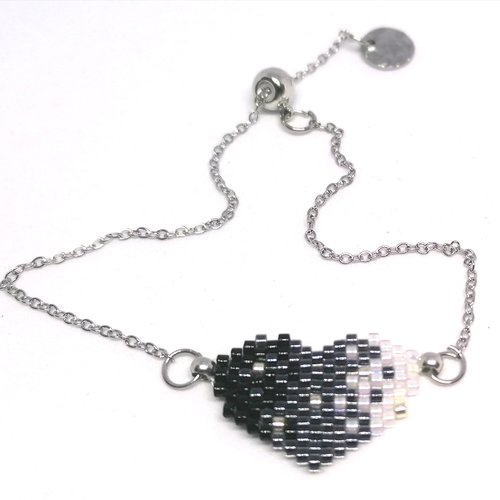 Bracelet argenté, cœur en perles miyuki