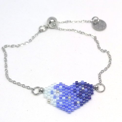 Bracelet argenté, cœur en perles miyuki