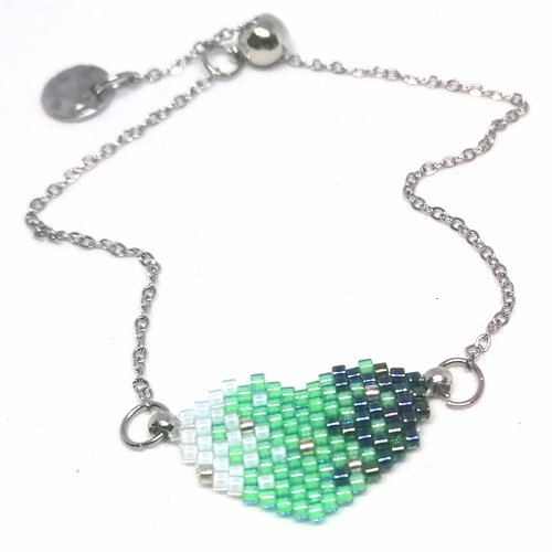 Bracelet argenté, cœur en perles miyuki