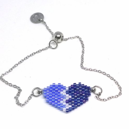Bracelet argenté, cœur en perles miyuki