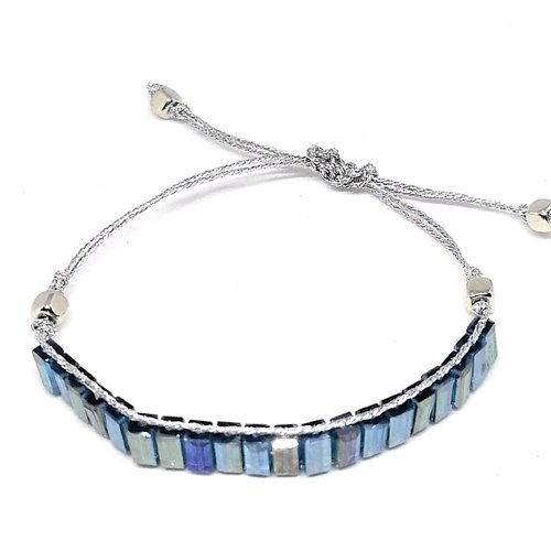 Bracelet argenté en perles de verre - nœud coulissant