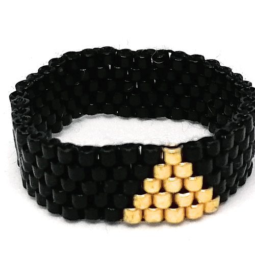 Bague noire et dorée-tissage en perles miyuki