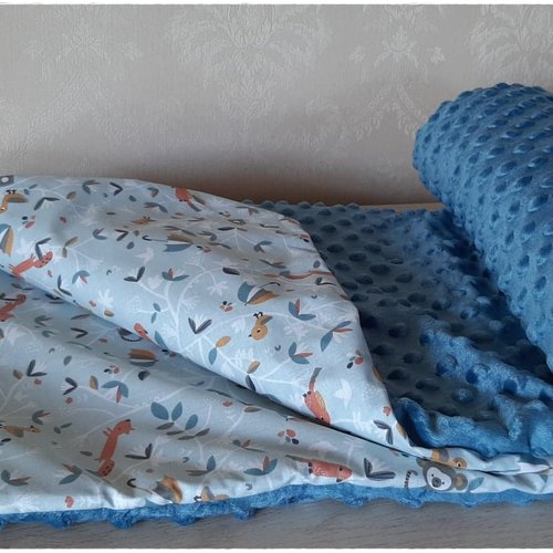 Couverture Bebe Toute Douce Coton Et Minky Cadeau Naissance Bleu Un Grand Marche