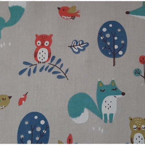 Woodlands coton imprimé tissu-Ours/FOX/Owls/papillons