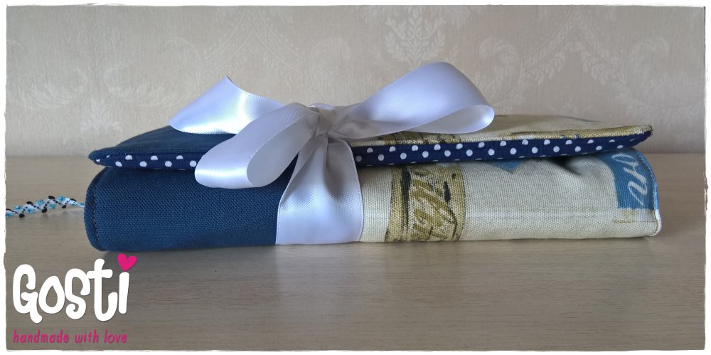 Protège livre, protection, housse, cadeau lectrice , toile de coton, beige  et bleu, grand format, pour elle - Un grand marché