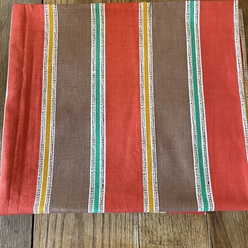 Grand tissu coton, rayures orange, marron, vert, coupon - 146 cm x 285 cm