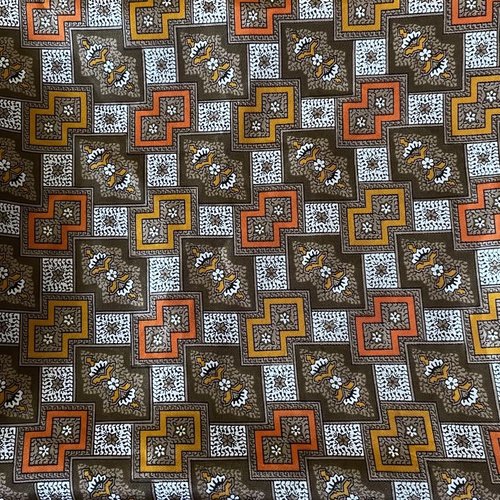 Grand tissu satin graphique, carreaux, marron, orange, coupon - 100 cm x 178 cm environ