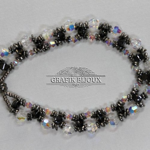 Bracelet avec perles en verre, cristal autrichien et acier inoxydable