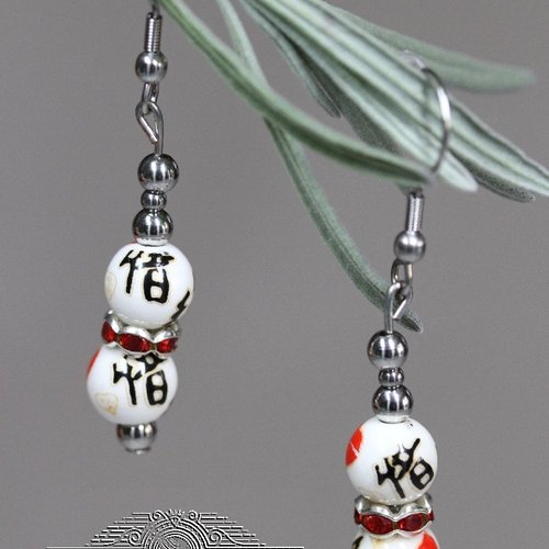 Boucles d'oreilles pendantes avec perles en céramique et acier inoxydable