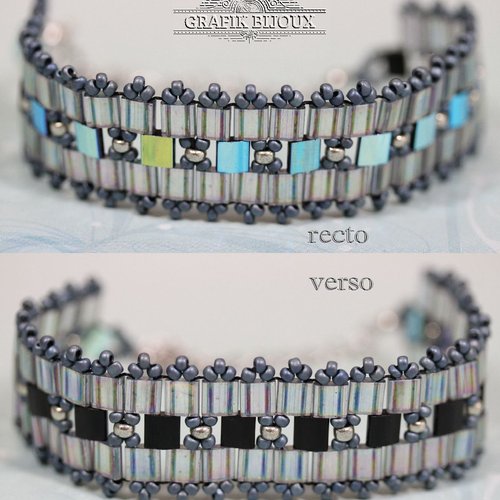 Bracelet avec perles tila réversibles, rocailles miyuki et acier inoxydable