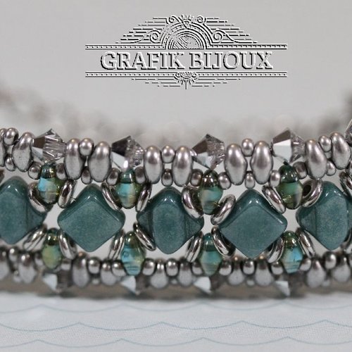 Bracelet avec perles en cristal autrichien, rocailles miyuki, silky bead, superduo, o bead et acier inoxydable