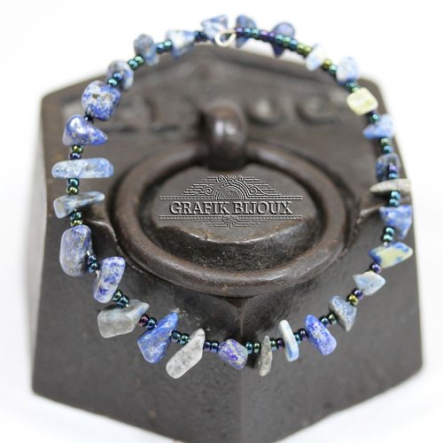 Bracelet en acier inoxydable, rocailles miyuki et lapis lazuli.