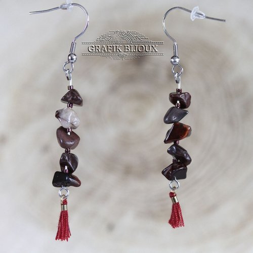 Boucles d'oreilles en acier inoxydable, rocailles miyuki et oeil de taureau.