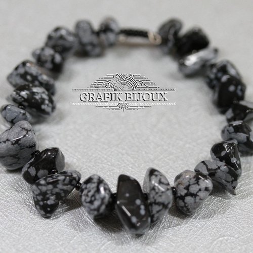 Bracelet en acier inoxydable, rocailles miyuki et obsidienne mouchetée.