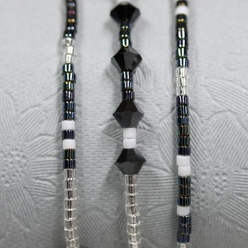 Bracelet jonc triple en perles miyuki, cristal autrichien et acier inoxydable