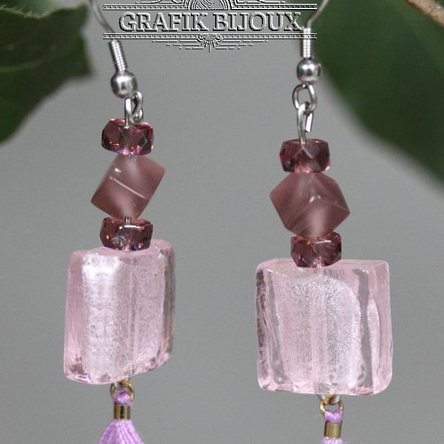 Boucles d'oreilles pendantes avec perles en verre, cristal autrichien et acier inoxydable