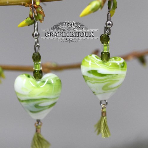 Boucles d'oreilles pendantes avec perles en verre, cristal autrichien et acier inoxydable