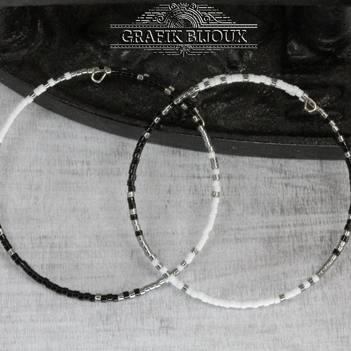 Duo de bracelets joncs fins en perles miyuki sur fil mémoire en acier inoxydable