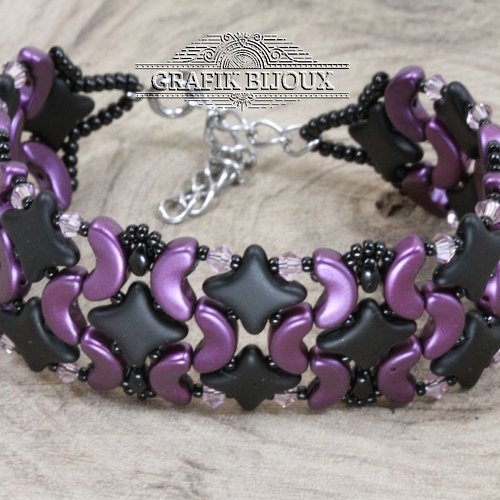 Bracelet avec perles star bead, arcos, miniduo, rocailles miyuki, cristal autrichien et acier inoxydable