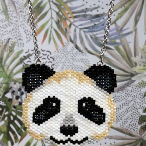 Collier tête de panda en miyuki et acier inoxydable