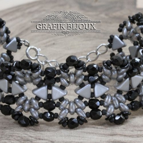 Bracelet avec perles kheops, superduo, o bead, cristal autrichien, rocailles miyuki et acier inoxydable