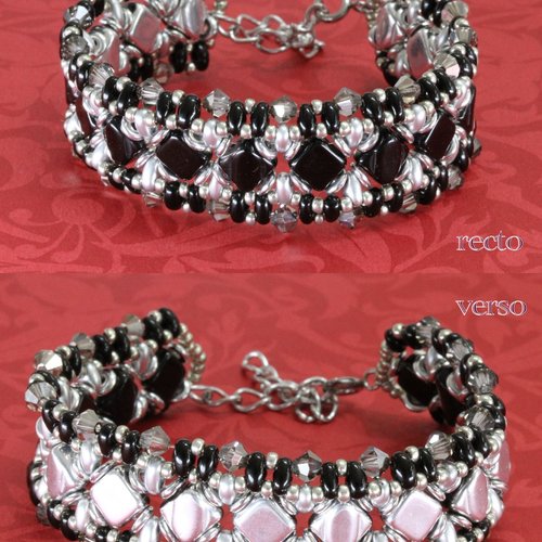 Bracelet avec perles en cristal autrichien, rocailles miyuki, silky bead réversibles, superduo, o bead et acier inoxydable