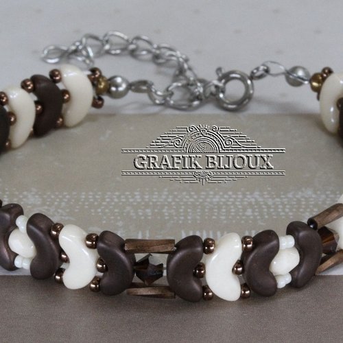 Bracelet avec perles arcos, cristal autrichien, tubes et rocailles miyuki et acier inoxydable
