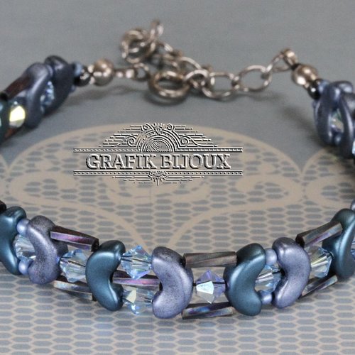 Bracelet avec perles arcos, cristal autrichien, tubes et rocailles miyuki et acier inoxydable