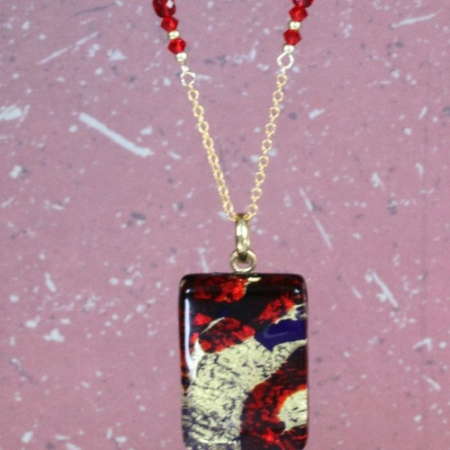 Collier avec pendentif en verre de murano, perles en cristal autrichien, miyuki et plaqué or