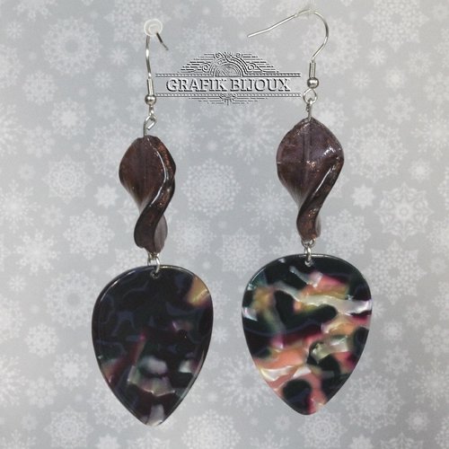 Boucles d'oreilles pendantes avec perles en verre, acétate et acier inoxydable