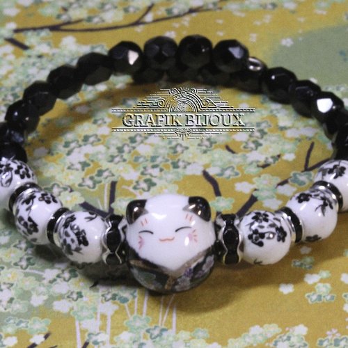 Bracelet jonc en céramique, cristal autrichien et acier inoxydable