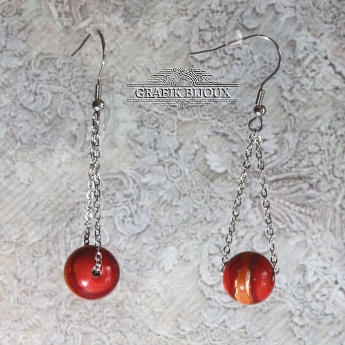 Boucles d'oreilles pendantes avec perles en verre et acier inoxydable