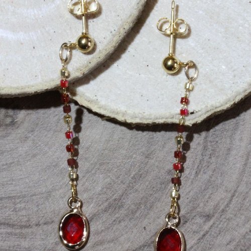 Boucles d'oreilles pendantes avec perles en verre et acier inoxydable doré