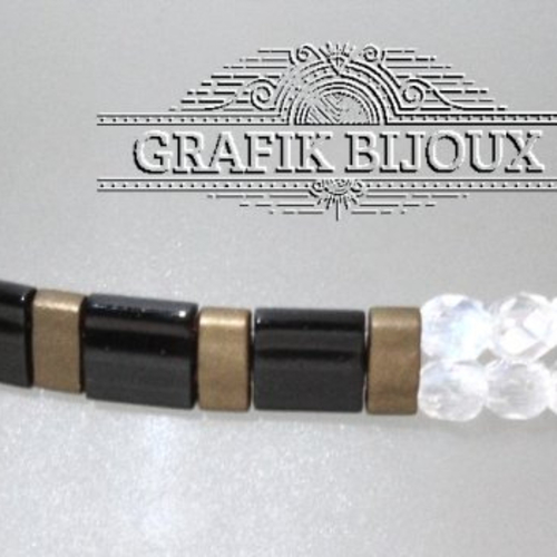 Bracelet avec perles tila, half-tila, cristal autrichien et acier inoxydable