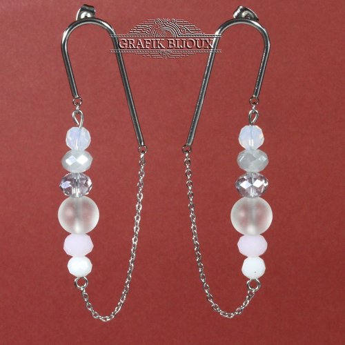 Boucles d'oreilles pendantes asymétriques avec perles en cristal autrichien et acier inoxydable