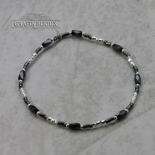 Bracelet élastique perles en verre et argent 925