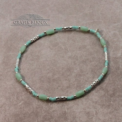 Bracelet élastique perles en verre et argent 925