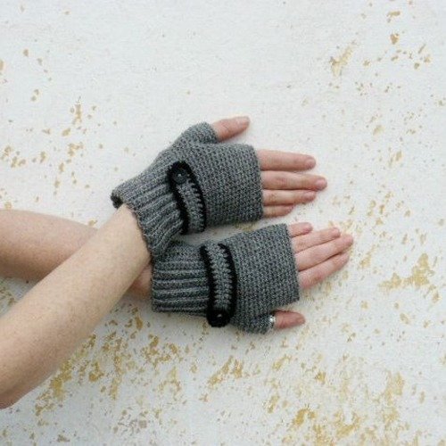 Mitaines crochetées en gris, gants d'hiver en laine
