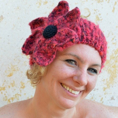 Bandeau cheveux fille rose et violet, headband, turban, cache oreille -   France
