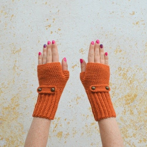Mitaines tricotées en orange citrouille, moufles en laine, gants d'hiver élégants