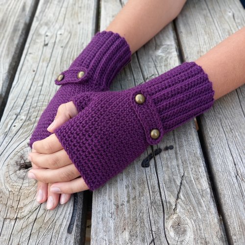 Mitaines tricotées en violet, moufles en laine, gants d'hiver élégants