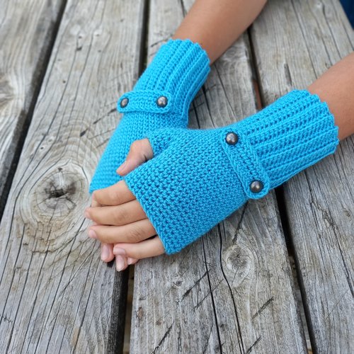 Mitaines tricotées en bleu ciel, moufles en laine, gants d'hiver élégants