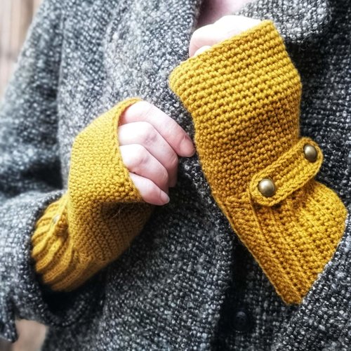 Mitaines tricotées en jaune moutarde, moufles en laine, gants d'hiver élégants