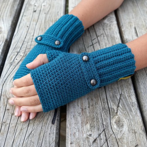 Mitaines tricotées en bleu sarcelles, gants d'hiver en laine